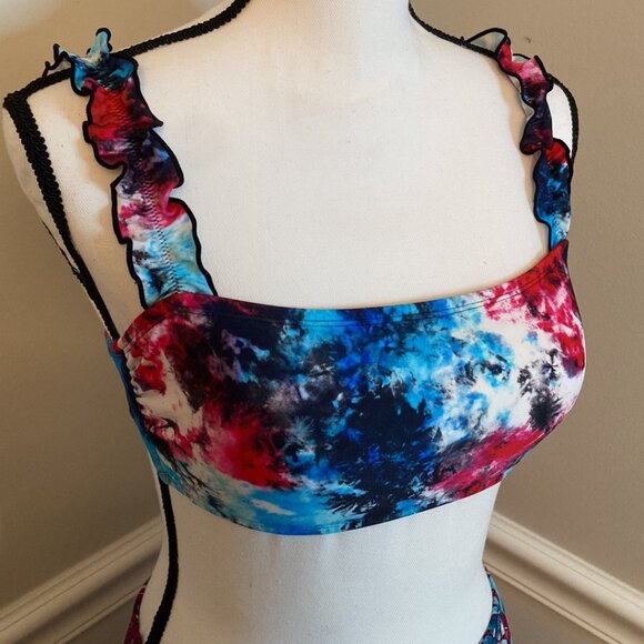 Tie Dye Frilly Bikini Top Size Large - Picture 3 of 6